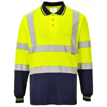 Portwest langermet polo T-skjorte, Hi-Vis gul/marineblå