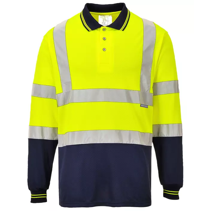 Portwest long-sleeved polo shirt, Hi-Vis yellow/marine, large image number 0