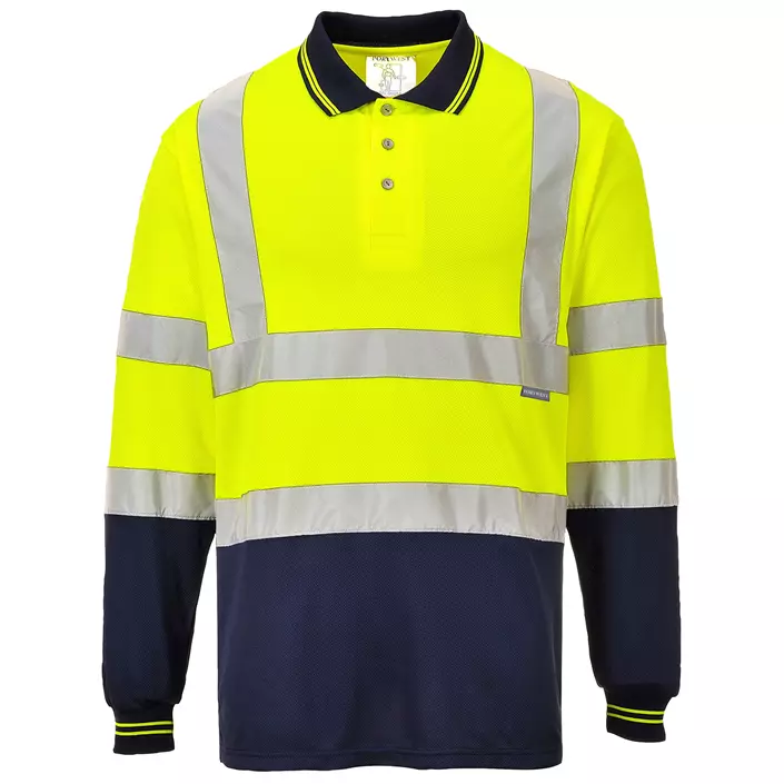 Portwest long-sleeved polo shirt, Hi-Vis yellow/marine, large image number 0