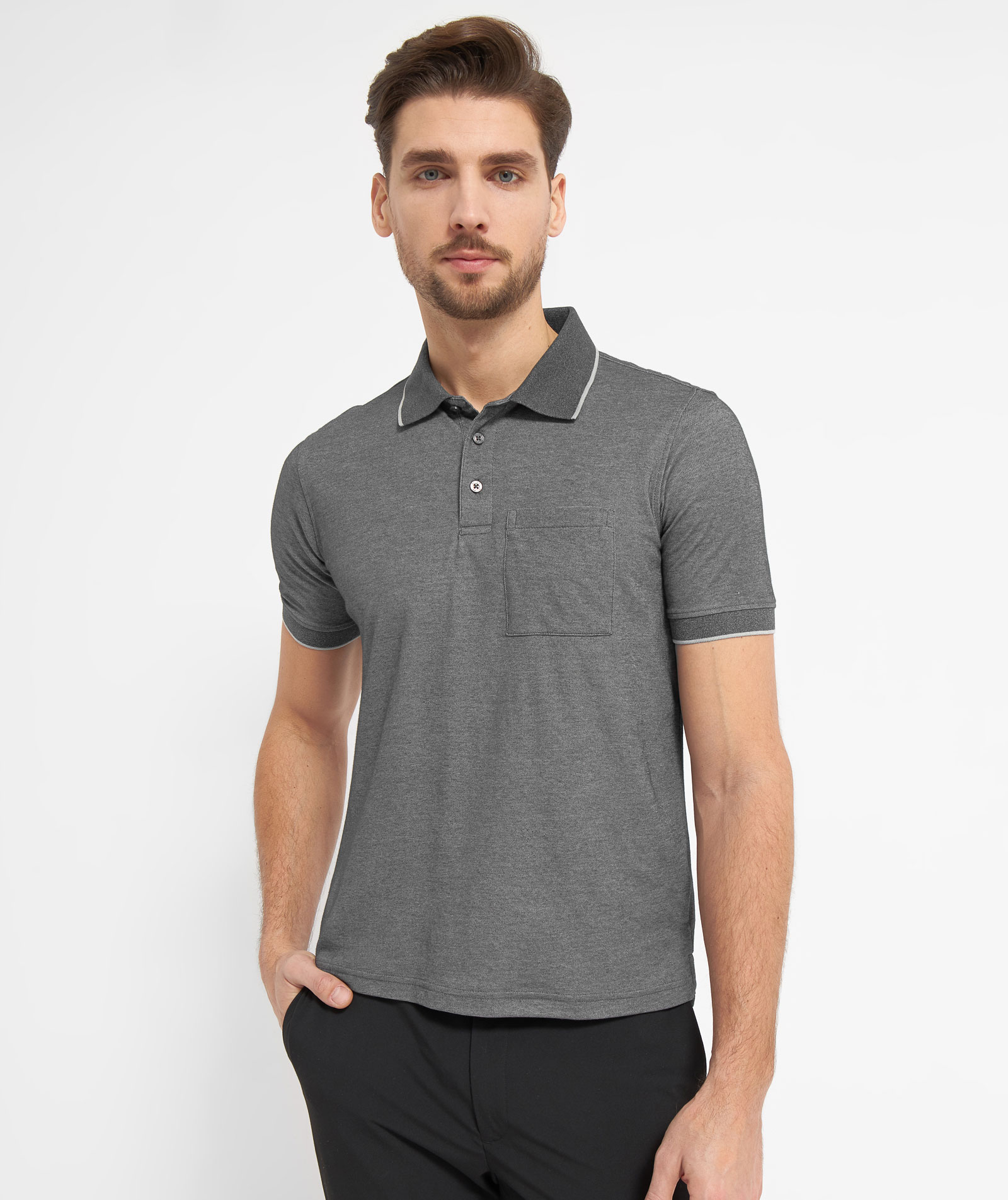 Belika Valencia Poloshirt, Black melange, large image number 1