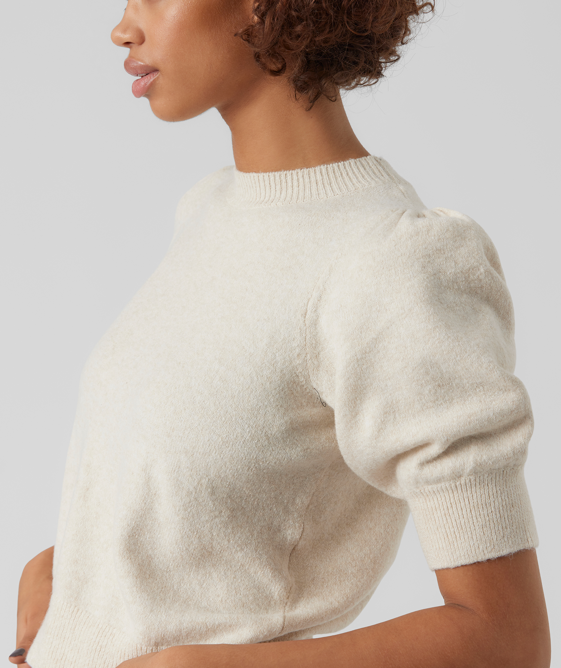 Vero Moda VMDOFFY kortermet dame strikket genser, Birch Melange, large image number 3