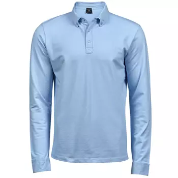 Tee Jays Luxury stretch long-sleeved button-down polo shirt, Light-Blue