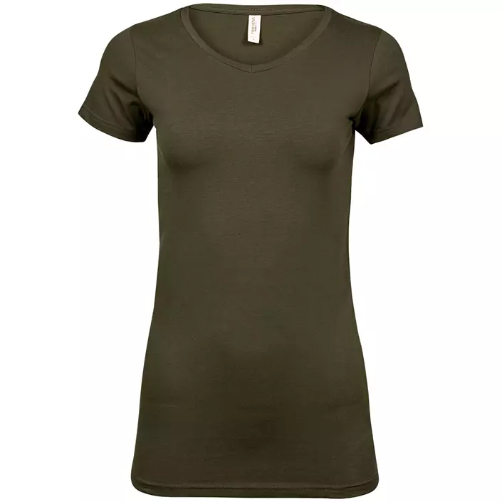 Tee Jays T-shirt stretch dam / lång, Olivgrön, large image number 0
