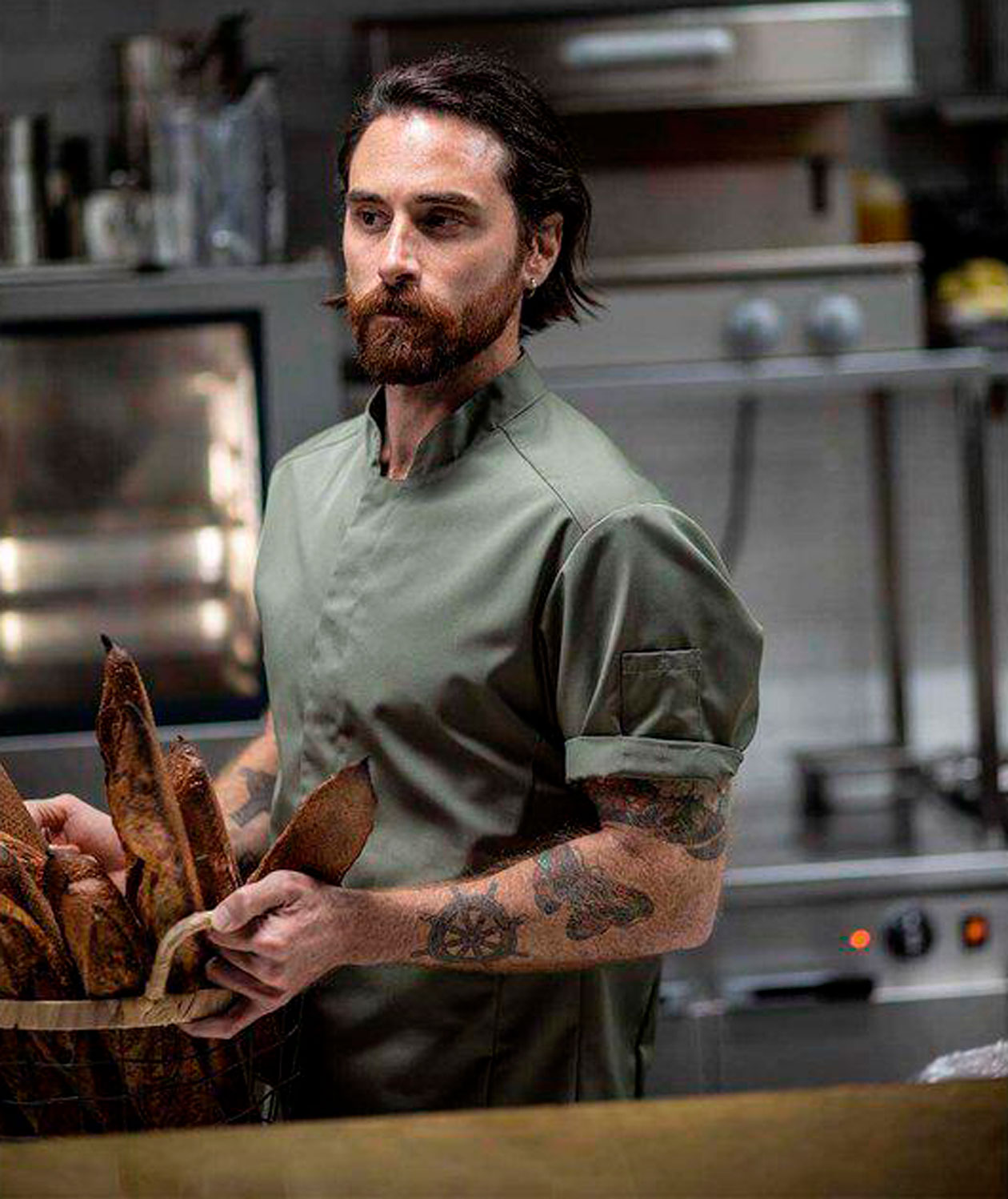 Segers slim fit short-sleeved chefs shirt, Olive Green