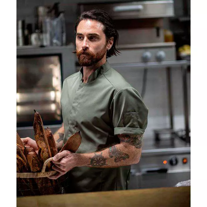 Segers slim fit short-sleeved chefs shirt, Olive Green, large image number 1