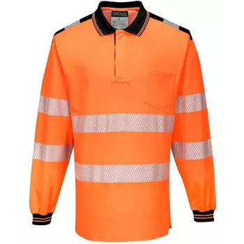 Portwest langærmet polo T-shirt, Hi-Vis Orange/Sort