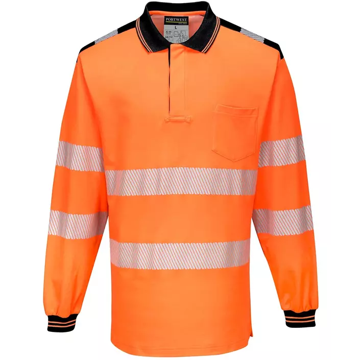 Portwest langærmet polo T-shirt, Hi-Vis Orange/Sort, large image number 0
