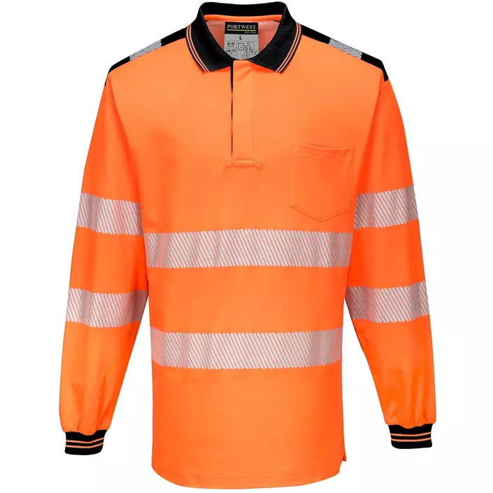 Portwest Langarm Poloshirt, Hi-Vis Orange/Schwarz, large image number 0