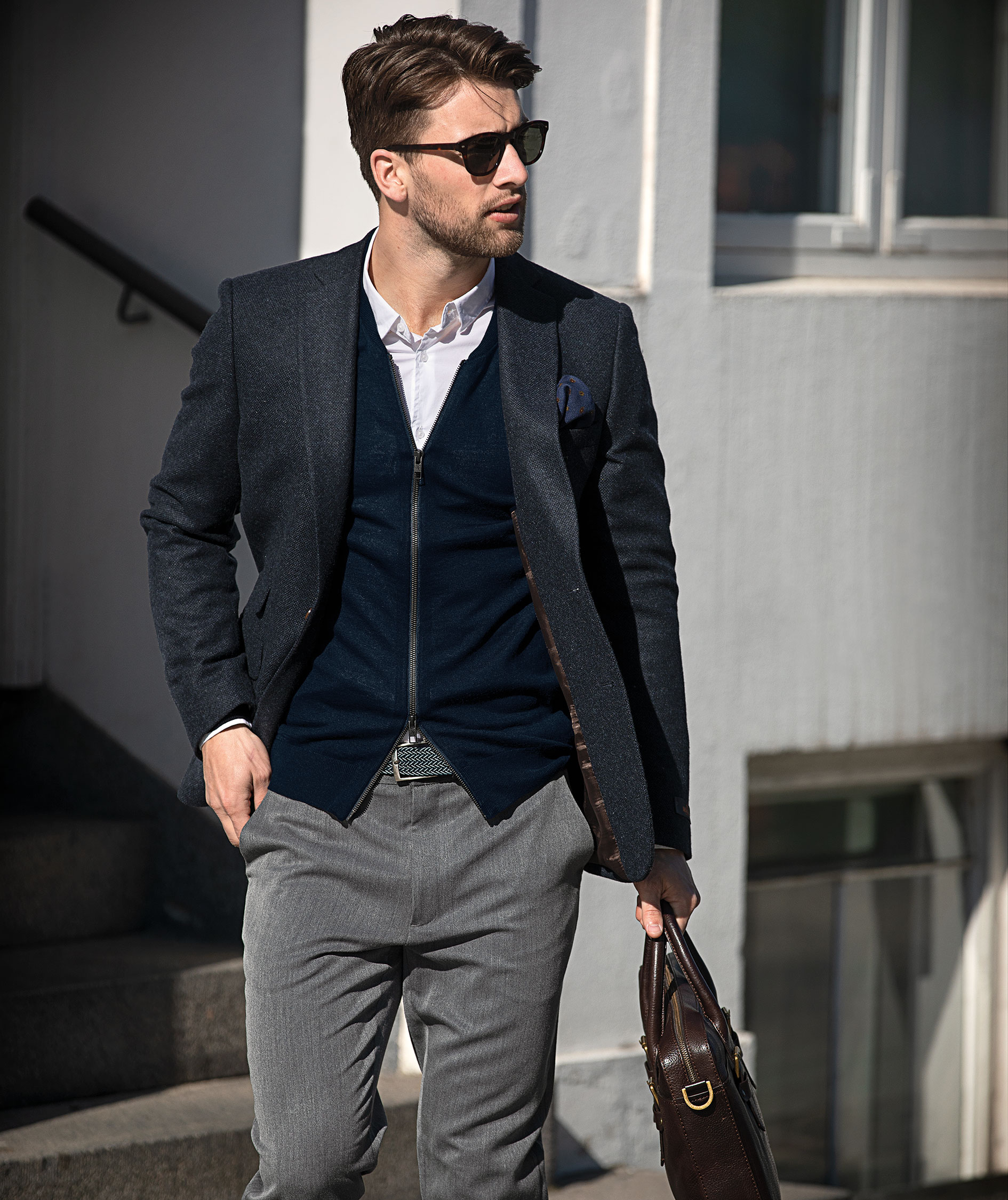 Nimbus Phoenix stickad cardigan med merinoull, Navy