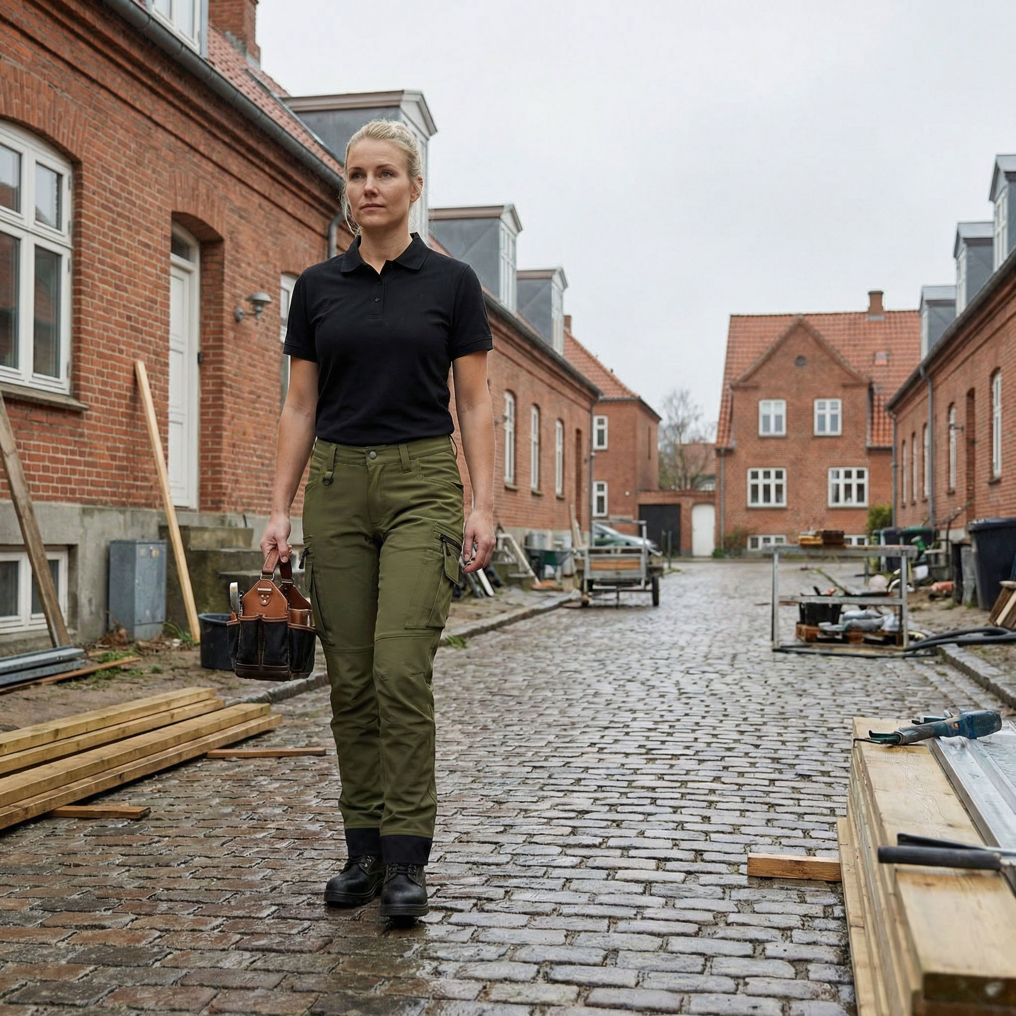 Worksafe dame servicebukser full stretch, Olive green, large image number 1