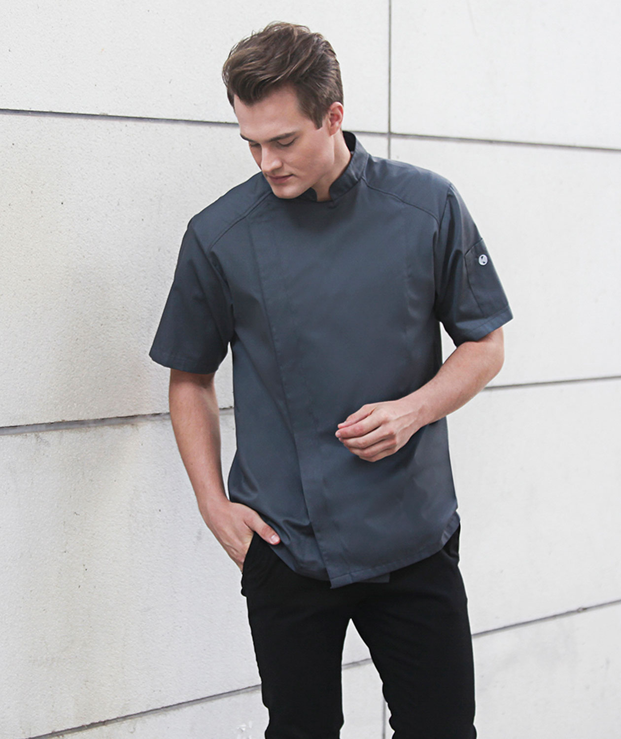 Karlowsky kortermet kokkejakke, Antrasittgr&aring;