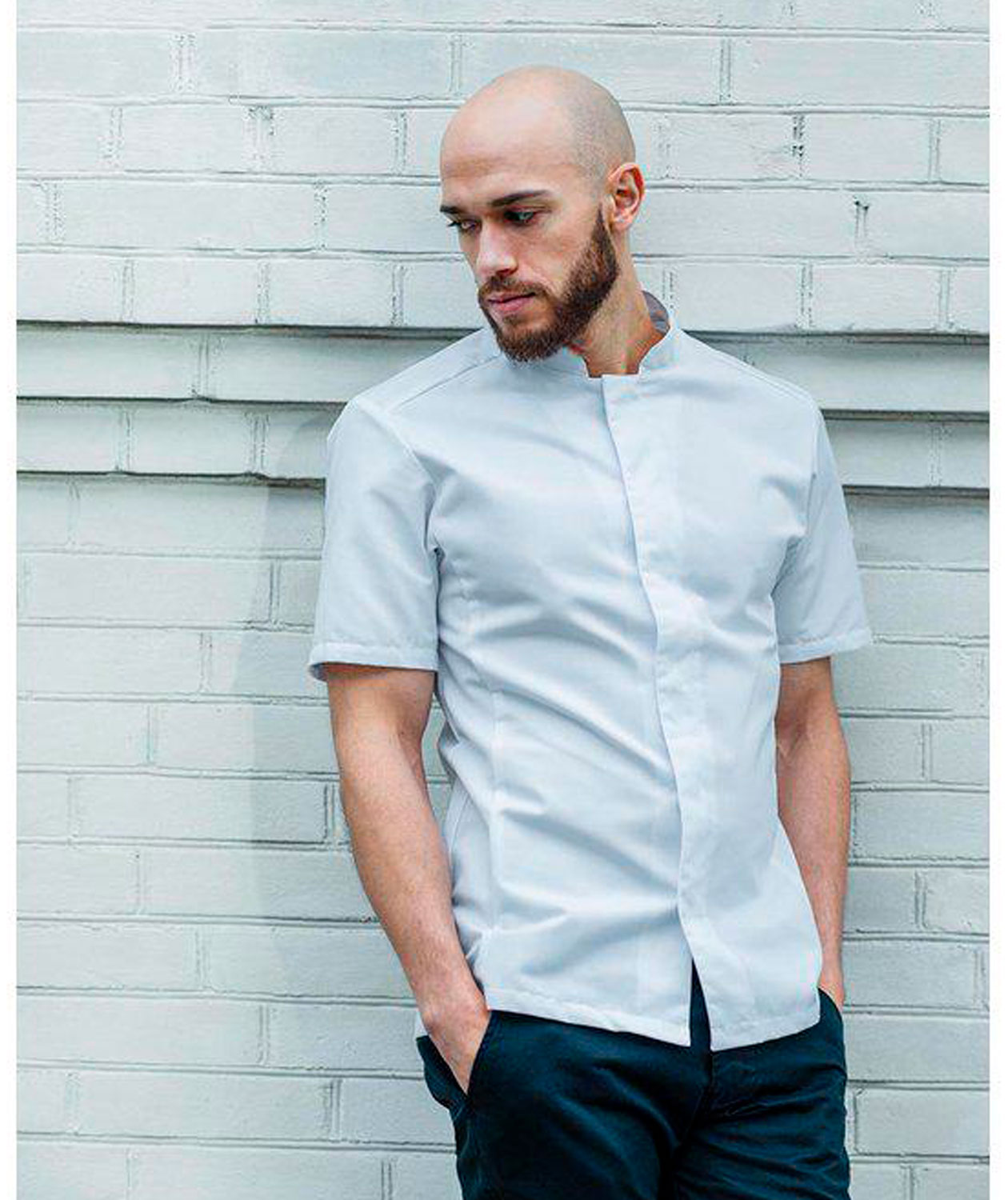 Segers modern fit kort&aelig;rmet kokkeskjorte med trykknapper