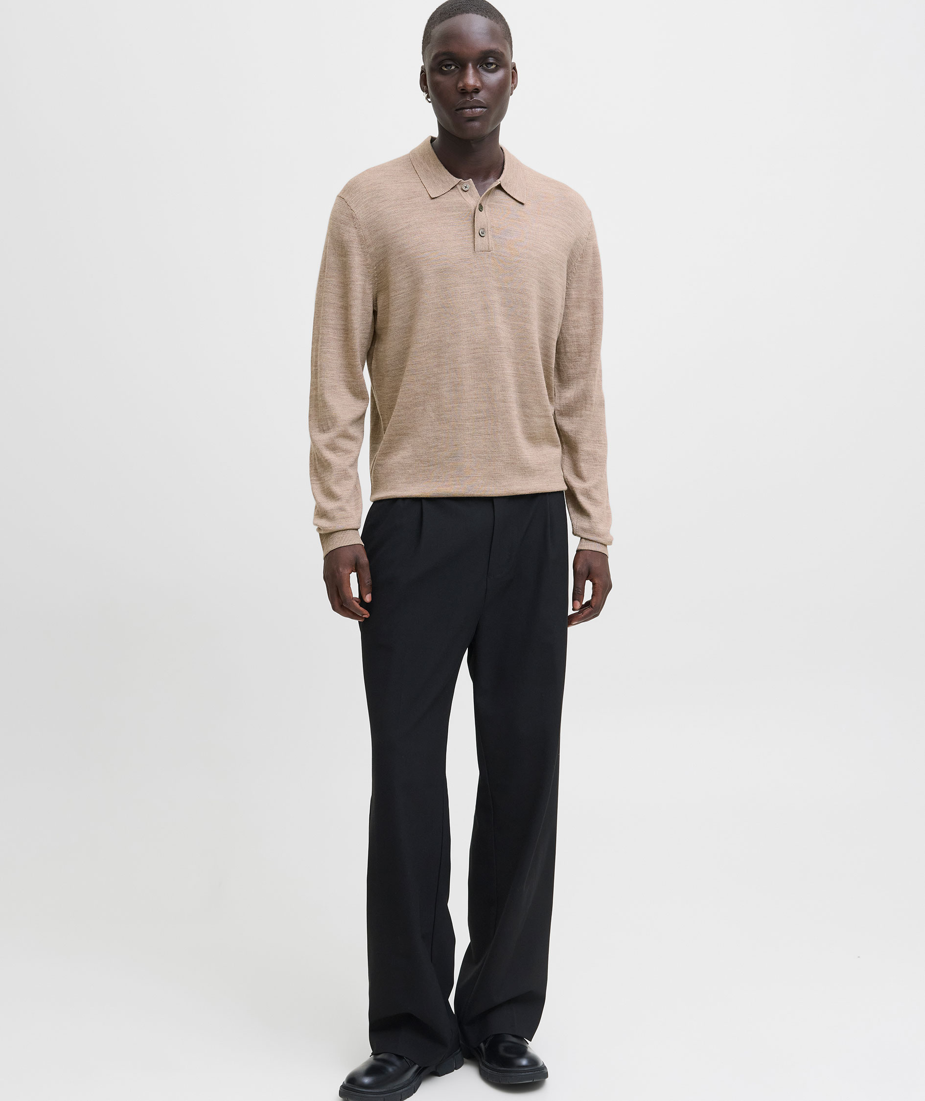 Jack & Jones Premium JPRBLAMERINO knitted polo with merino wool, Greige Melange, large image number 6