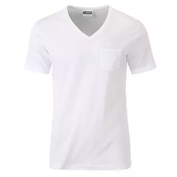 James & Nicholson T-shirt med bröstficka, Vit