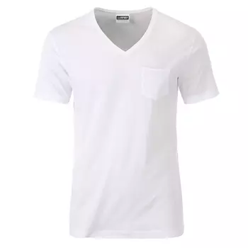 James & Nicholson T-shirt med bröstficka, Vit