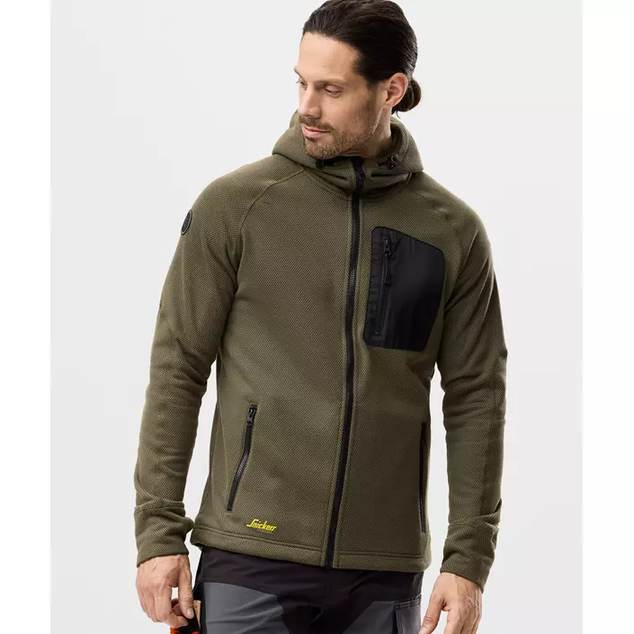 Snickers FlexiWork Fleece Kapuzensweatshirt 8041, Khaki Green/Black, large image number 1