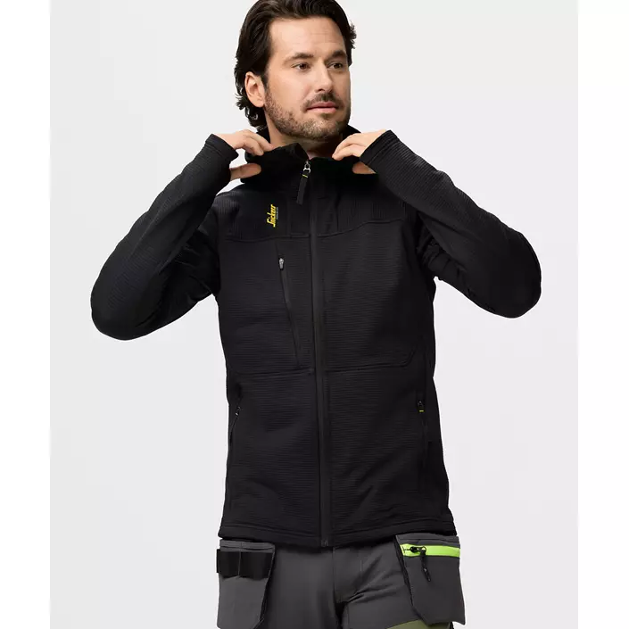 Snickers Body Mapping fleece hættetrøje med lynlås 9420, Black/Black, large image number 1