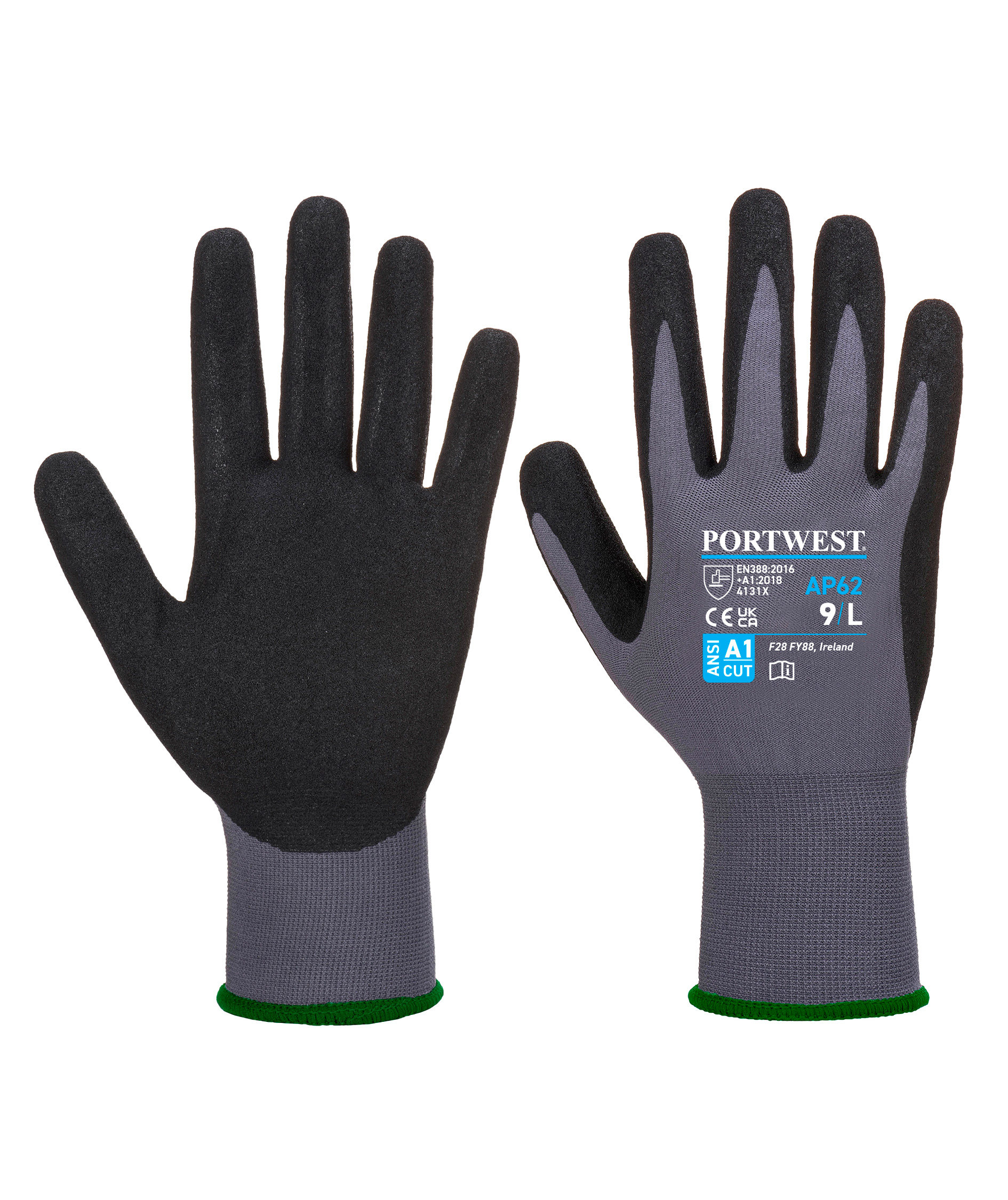 Portwest AP62 Dermiflex Aqua work gloves, Black/Grey