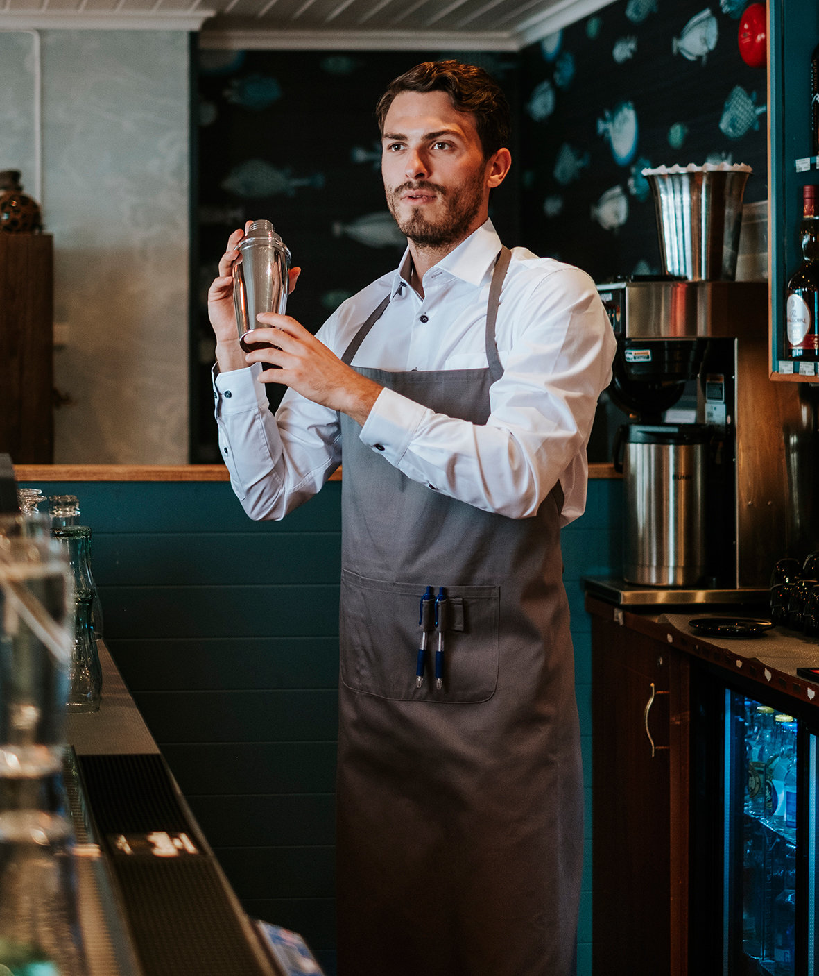 Momenti Prato bib apron with pockets, Grey, Grey, large image number 1