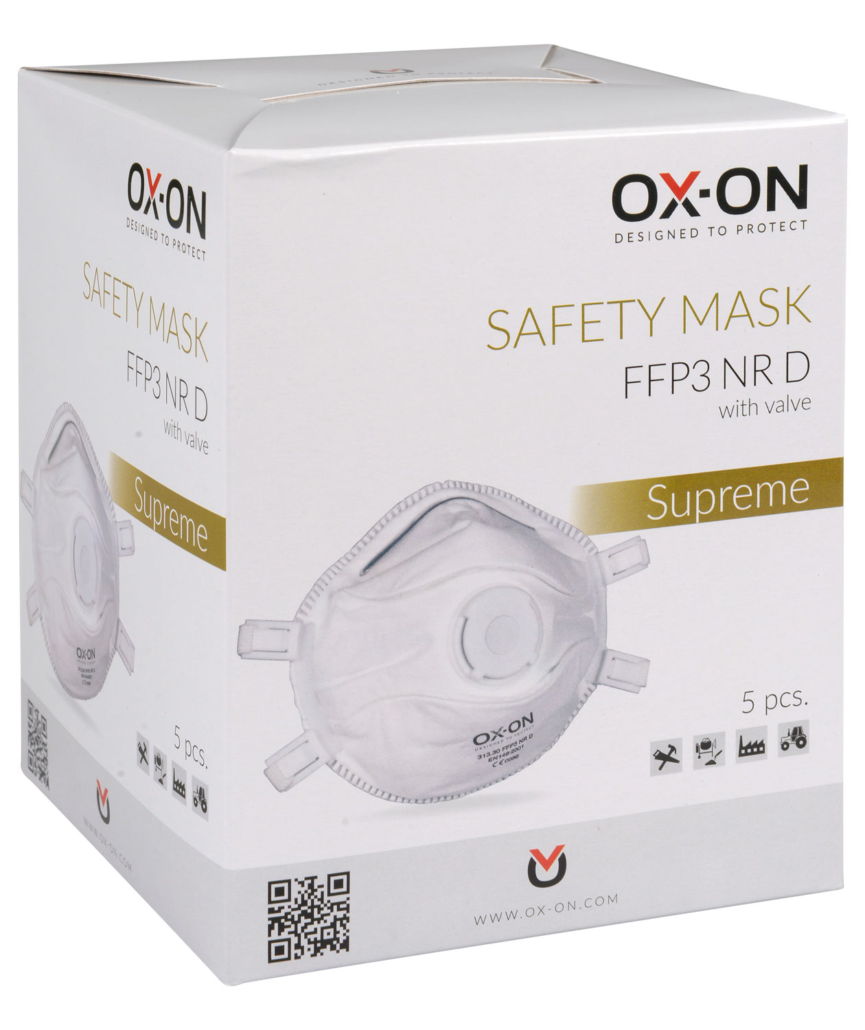OX-ON Supreme 5-pack dust mask FFP3 NR D with valve, White