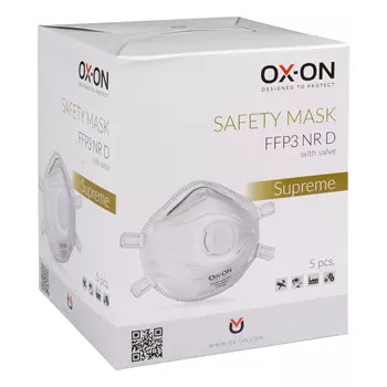 OX-ON Supreme 5-pak støvmaske FFP3 med ventil, Hvid