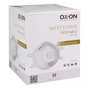 OX-ON Supreme 5-pack dust mask FFP3 NR D with valve, White