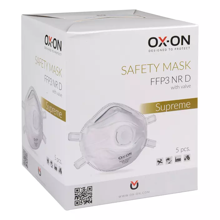 OX-ON Supreme 5-pack damm mask FFP3 NR D med ventil, Vit, Vit, large image number 1
