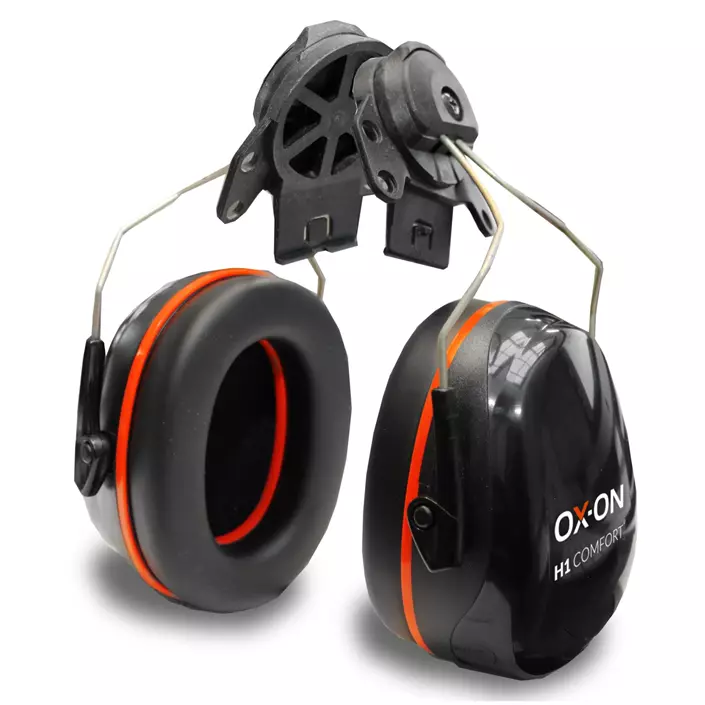 OX-ON H1 Comfort helmet mounted ear defenders, Black/Red, Black/Red, large image number 0