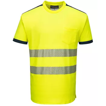 Portwest PW3 T-shirt, Hi-Vis Yellow/Dark Marine