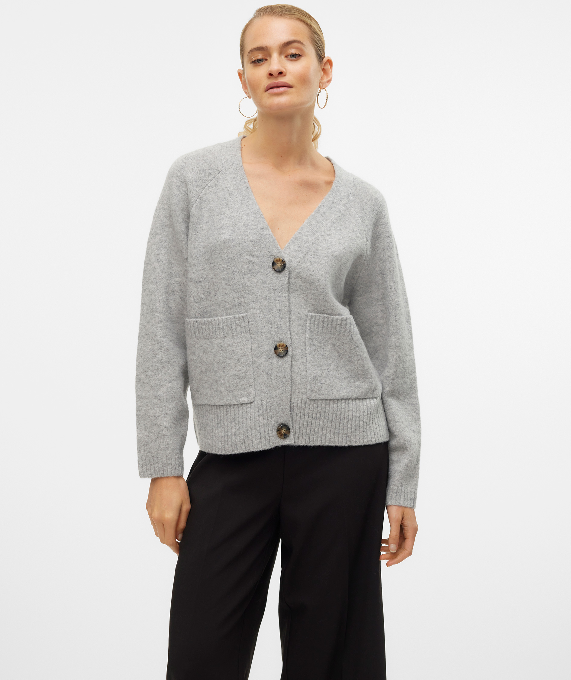 Vero Moda VMBOOM women's knitted cardigan, Light Grey Melange, large image number 3