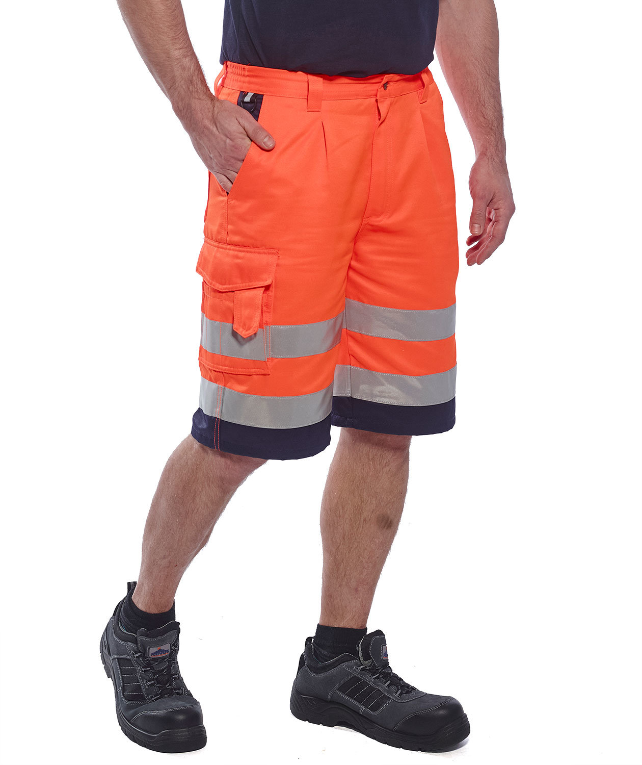 Portwest work shorts, Hi-vis Orange/Marine, large image number 1