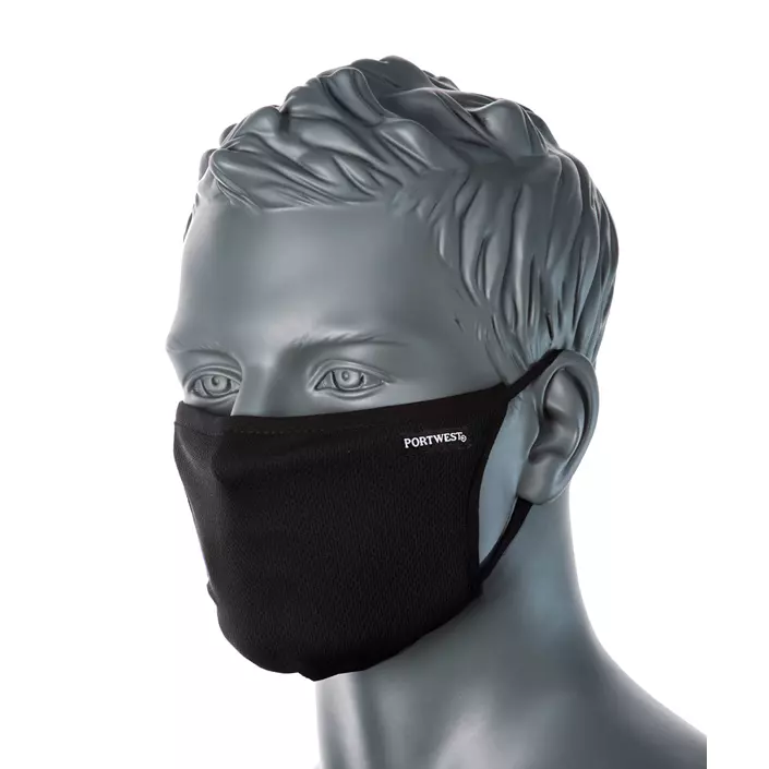 Portwest CV33 3-layer reusable face mask, Black, Black, large image number 1