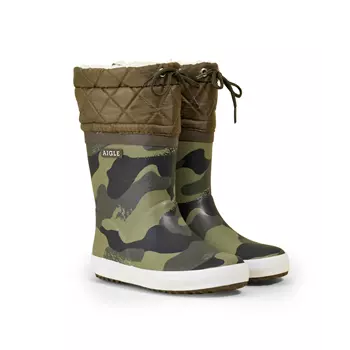 Aigle Giboulee winter boots for kids, Camouflage/Khaki