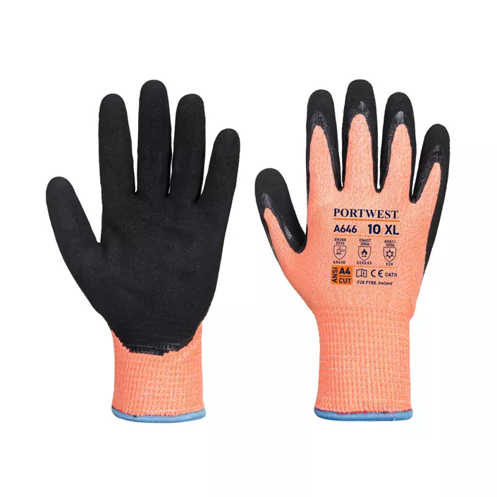 Portwest A646 skærebeskyttende handsker Cut D, Orange/Sort, large image number 0