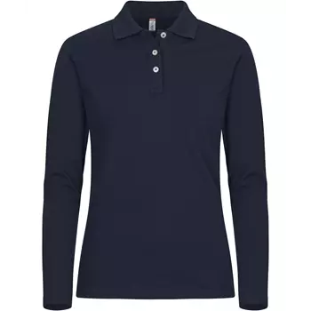 Clique Premium women's long-sleeved polo shirt, Dark Marine Blue