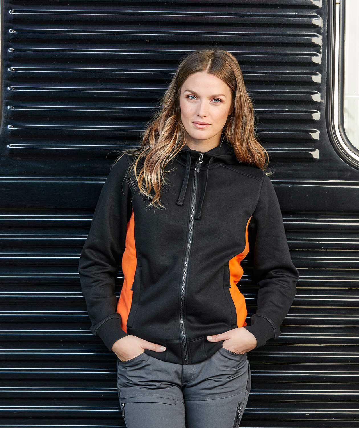 South West Ava Damen Hoodie, Schwarz/Orange