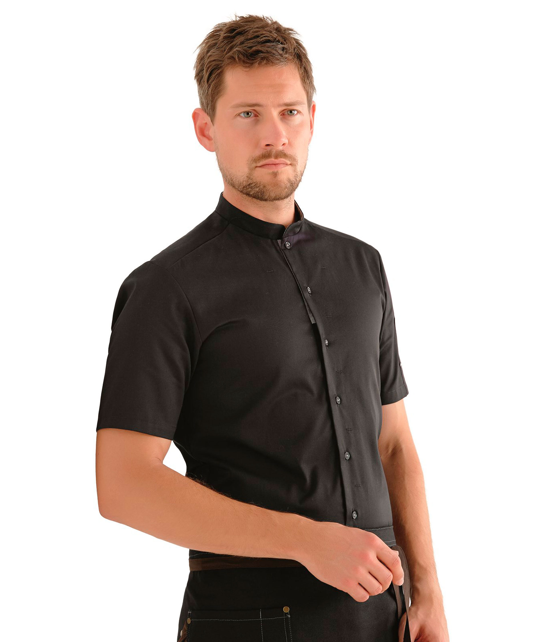 Kentaur modern fit short-sleeved  chefs shirt/server shirt, Black