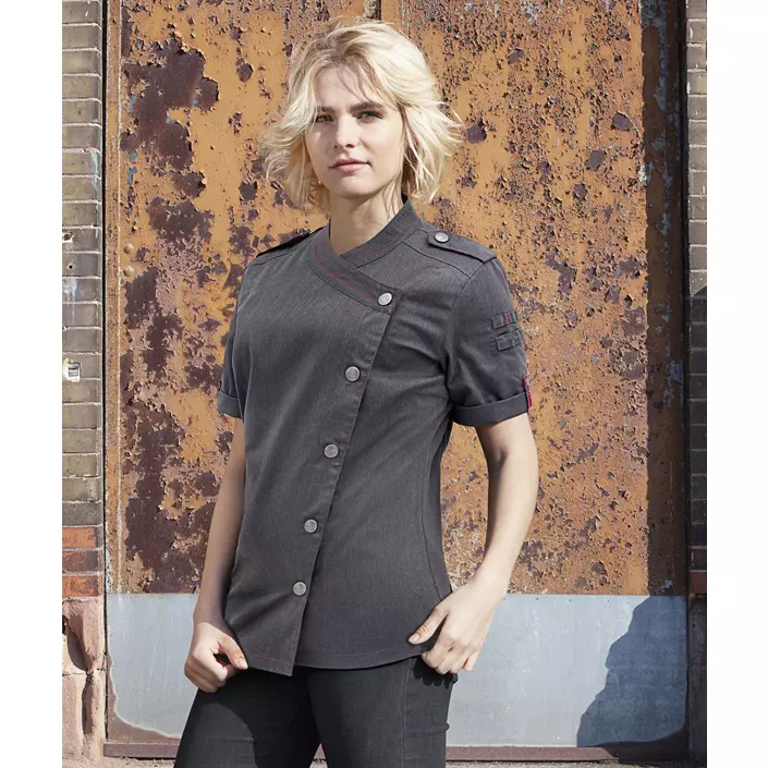 Karlowsky Denim-Style ROCK CHEF® short-sleeved women's chefs jacket, Grey denim, large image number 1