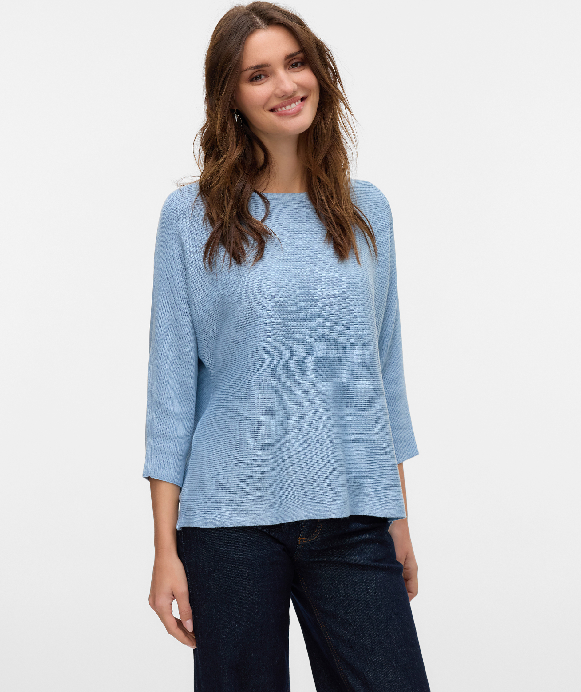 Vero Moda VMNORA 3/4-&Auml;rmel Damen Strickpullover, Cashmere Blue
