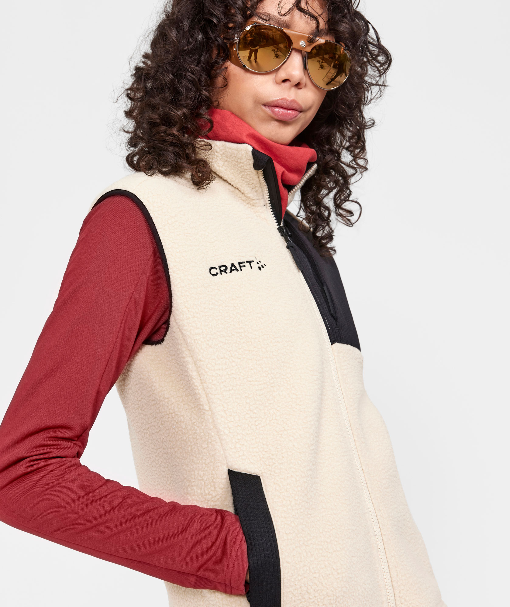 Craft ADV Explore women's fibre pile vest, Ecru-black, large image number 4