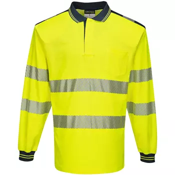 Portwest longsleeved polo shirt, Hi-Vis Yellow/Dark Marine