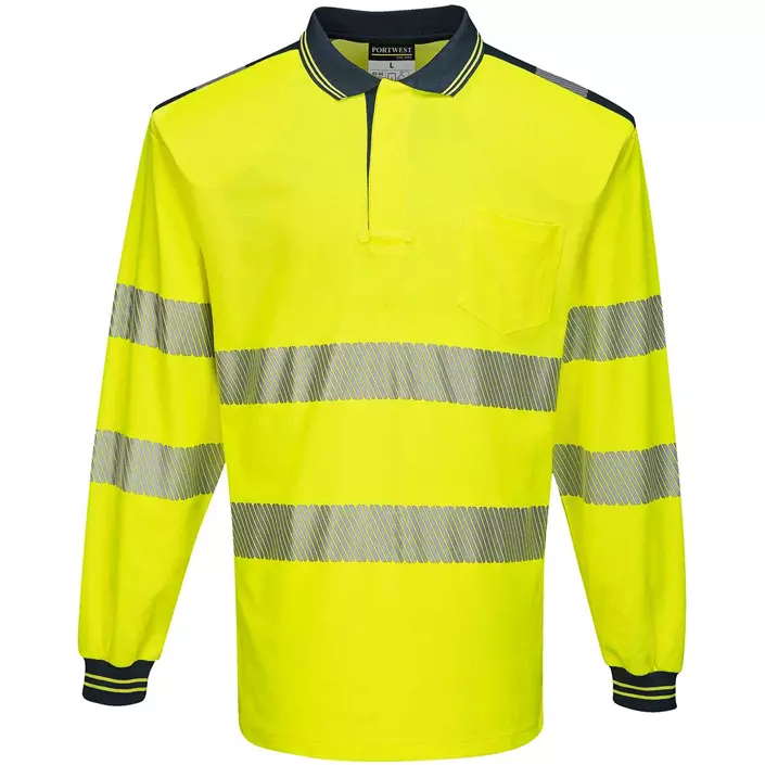 Portwest longsleeved polo shirt, Hi-Vis Yellow/Dark Marine, large image number 0