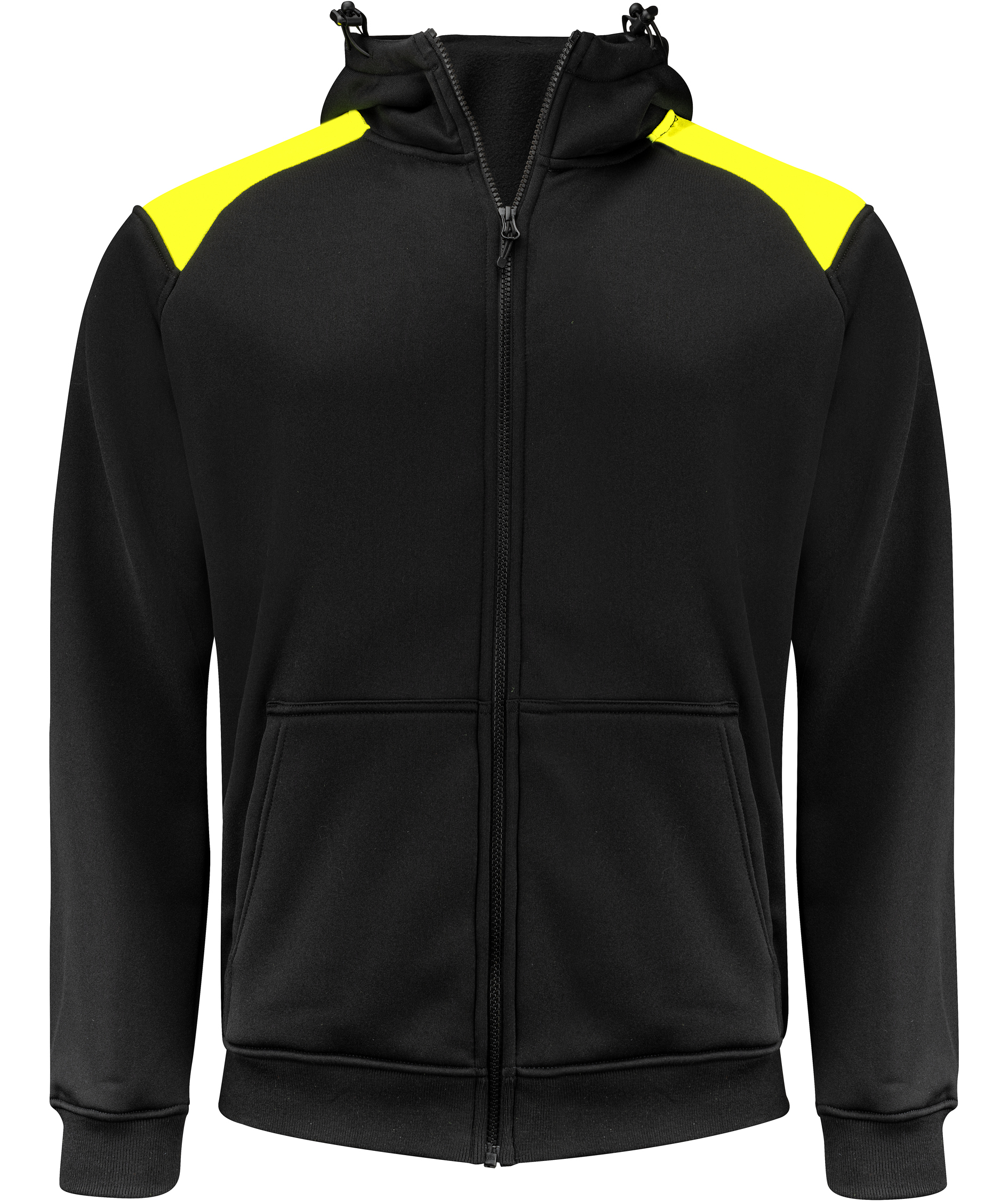 ProJob hoodie med dragkedja 2133, Black/Yellow