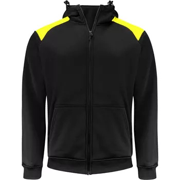 ProJob hoodie med dragkedja 2133, Black/Yellow