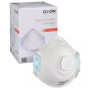 OX-ON Comfort 10er-Pack Geformt Staubmaske FFP2 NR D mit Ventil, Weiß