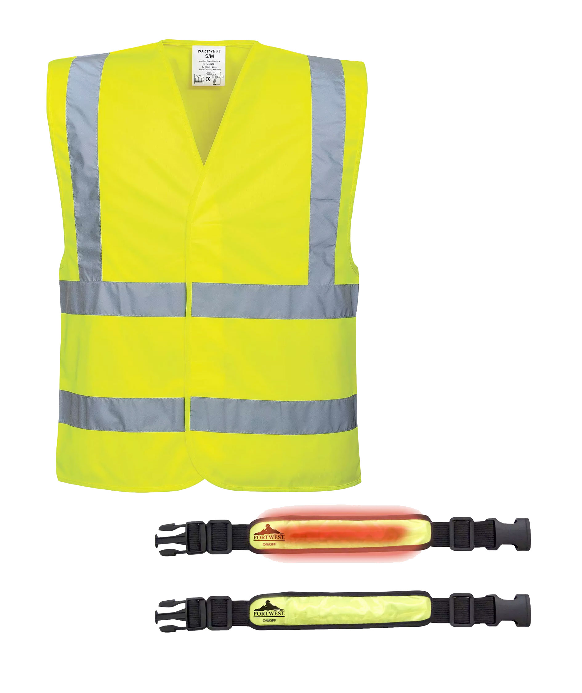 Portwest Hi-Vis vest and Reflective Bracelet with LED Light, , large image number 0