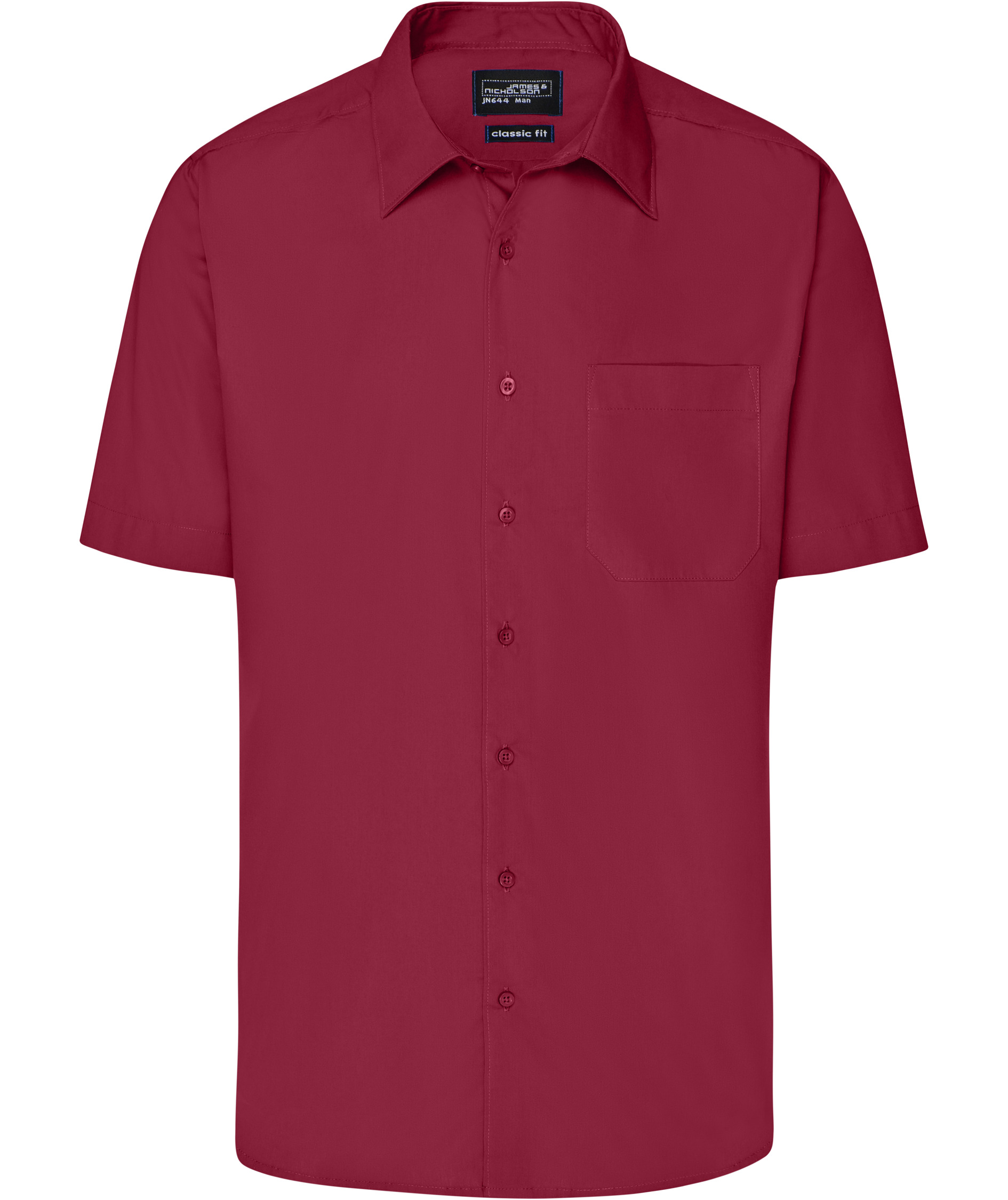 James & Nicholson classic fit short-sleeved shirt, Burgundy