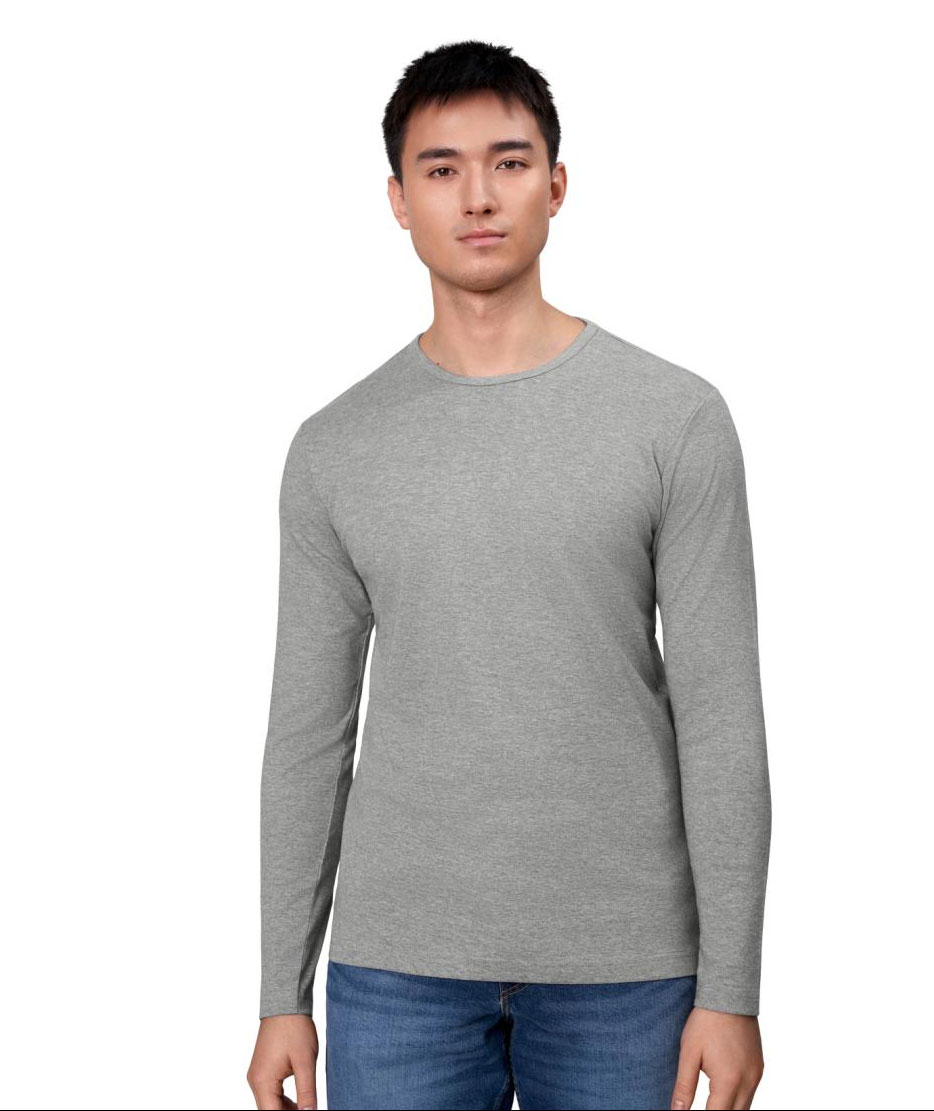 ID Interlock langermet T-skjorte, Gr&aring;&nbsp;Melange, large image number 1