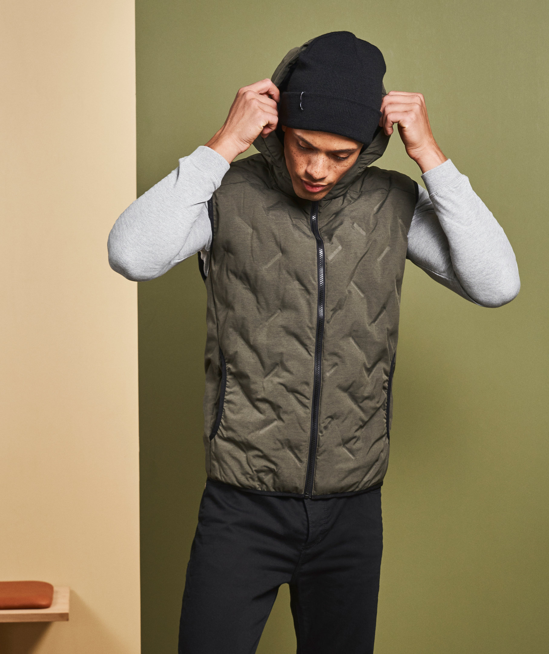 GEYSER vattert vest, Oliven melange, large image number 4