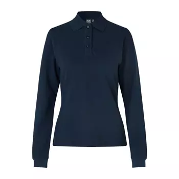 ID long-sleeved women's polo shirt with stretch, Navy